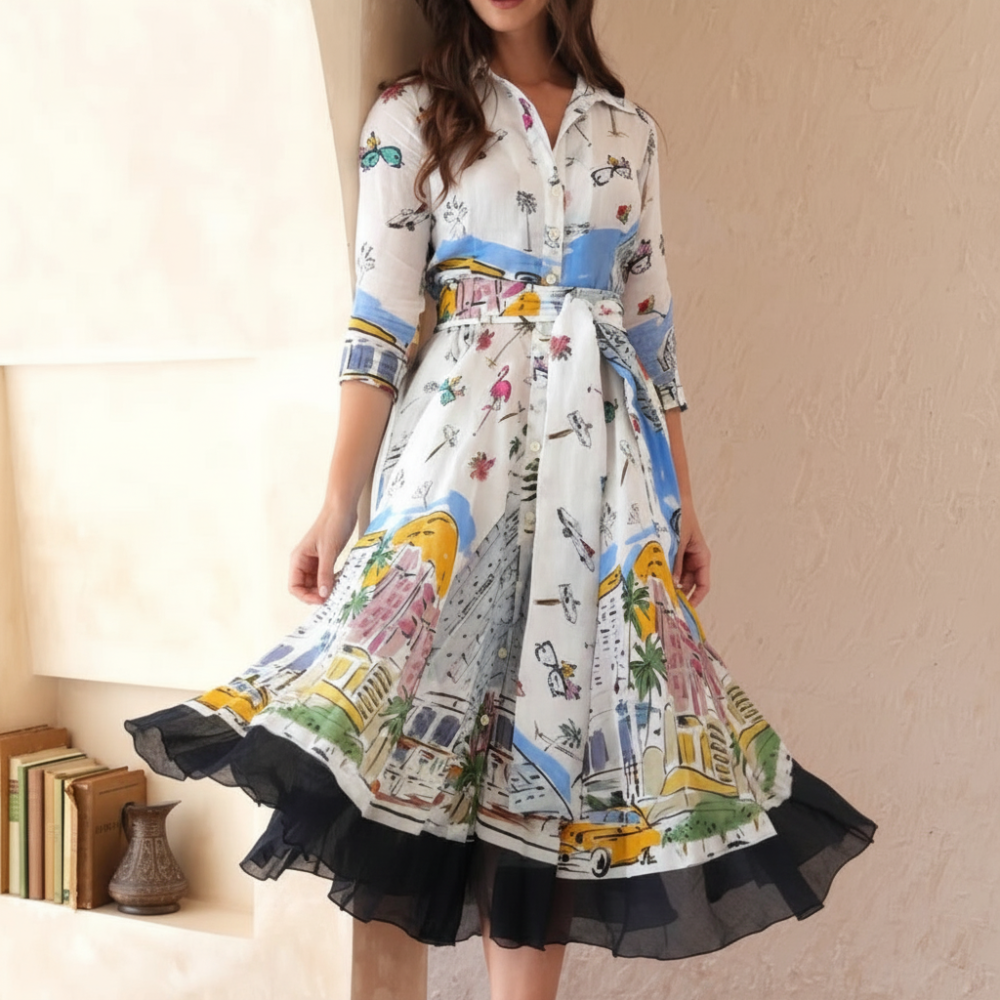 Bedrucktes Midi-Hemdkleid