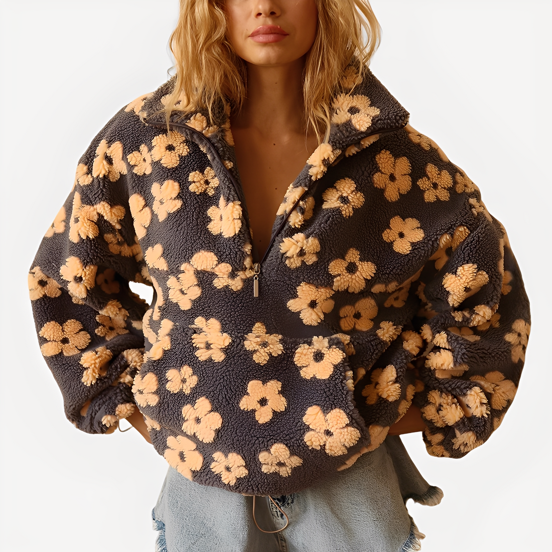 Elizabeth - Zeitgemäßer Pulli mit Blumendekor