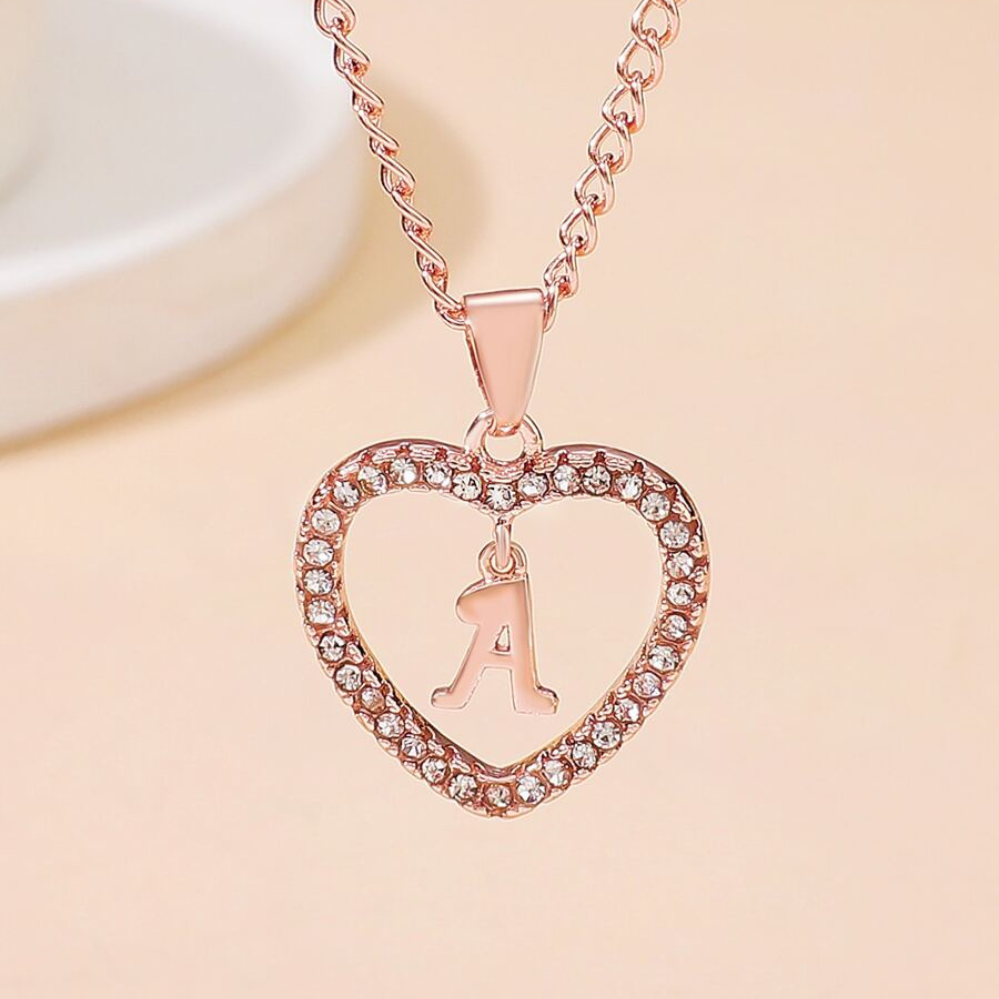 Herz-Initialen-Kristall-Halsband - Halsband mit Herz-Initialen-Anhänger