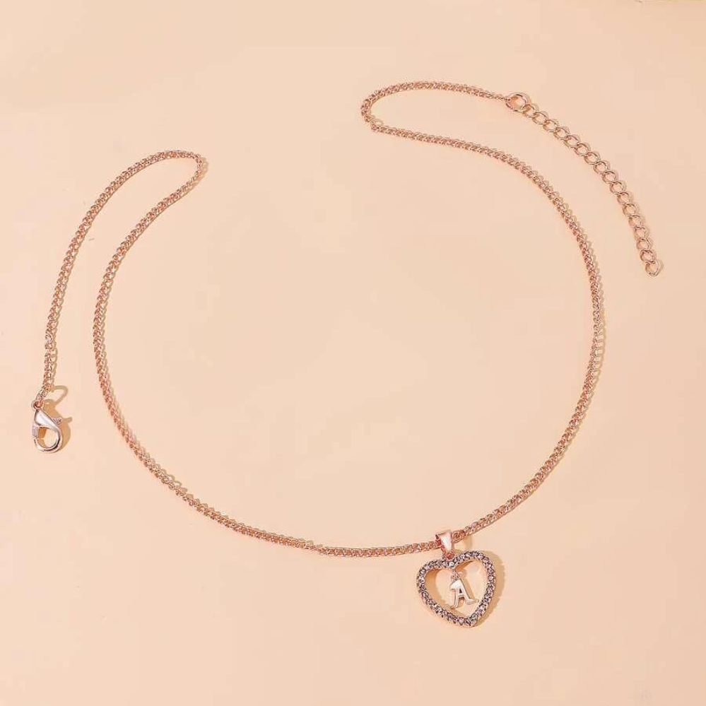 Herz-Initialen-Kristall-Halsband - Halsband mit Herz-Initialen-Anhänger