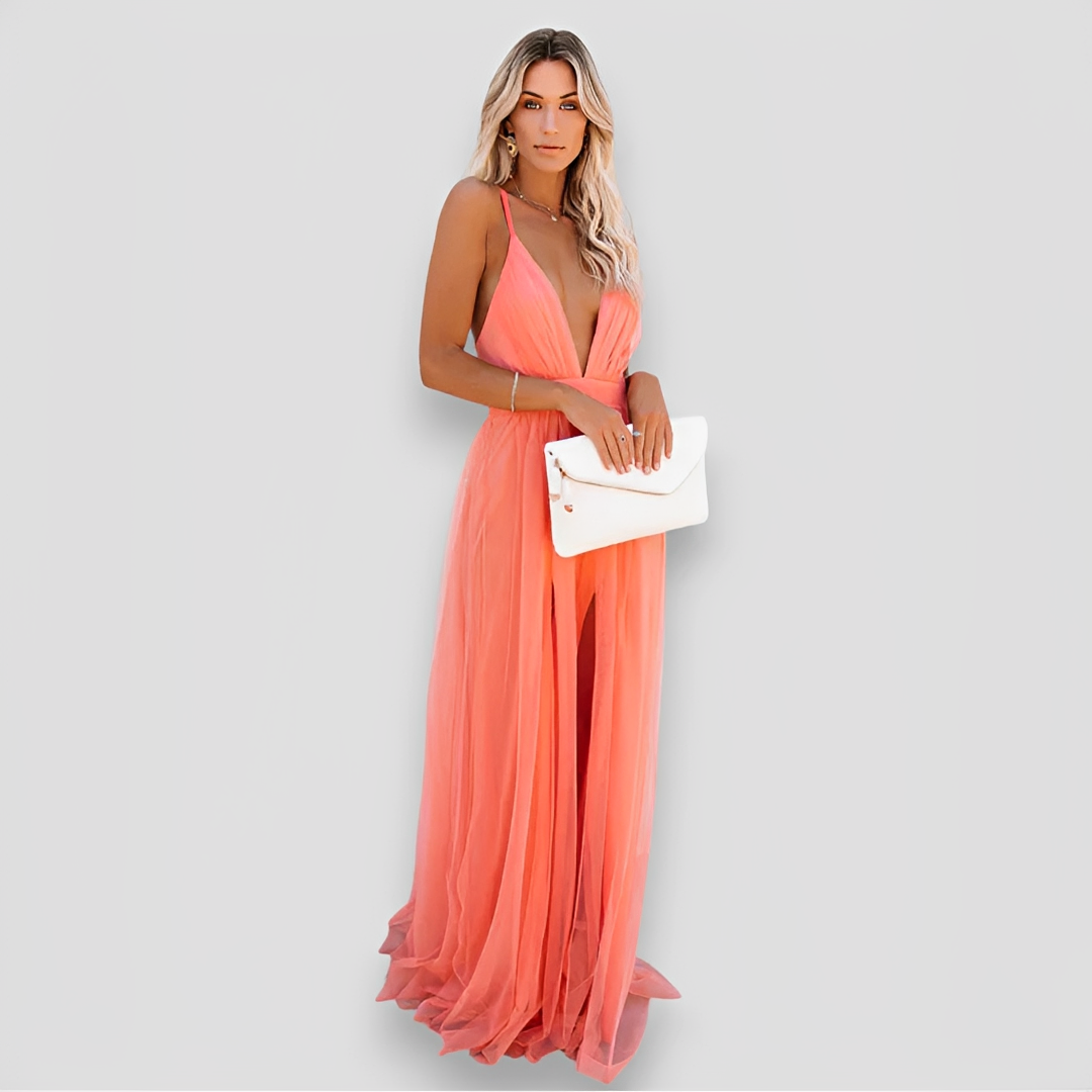 Lidia - Elegantes V-Ausschnitt-Maxi-Kleid