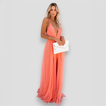 Lidia - Elegantes V-Ausschnitt-Maxi-Kleid