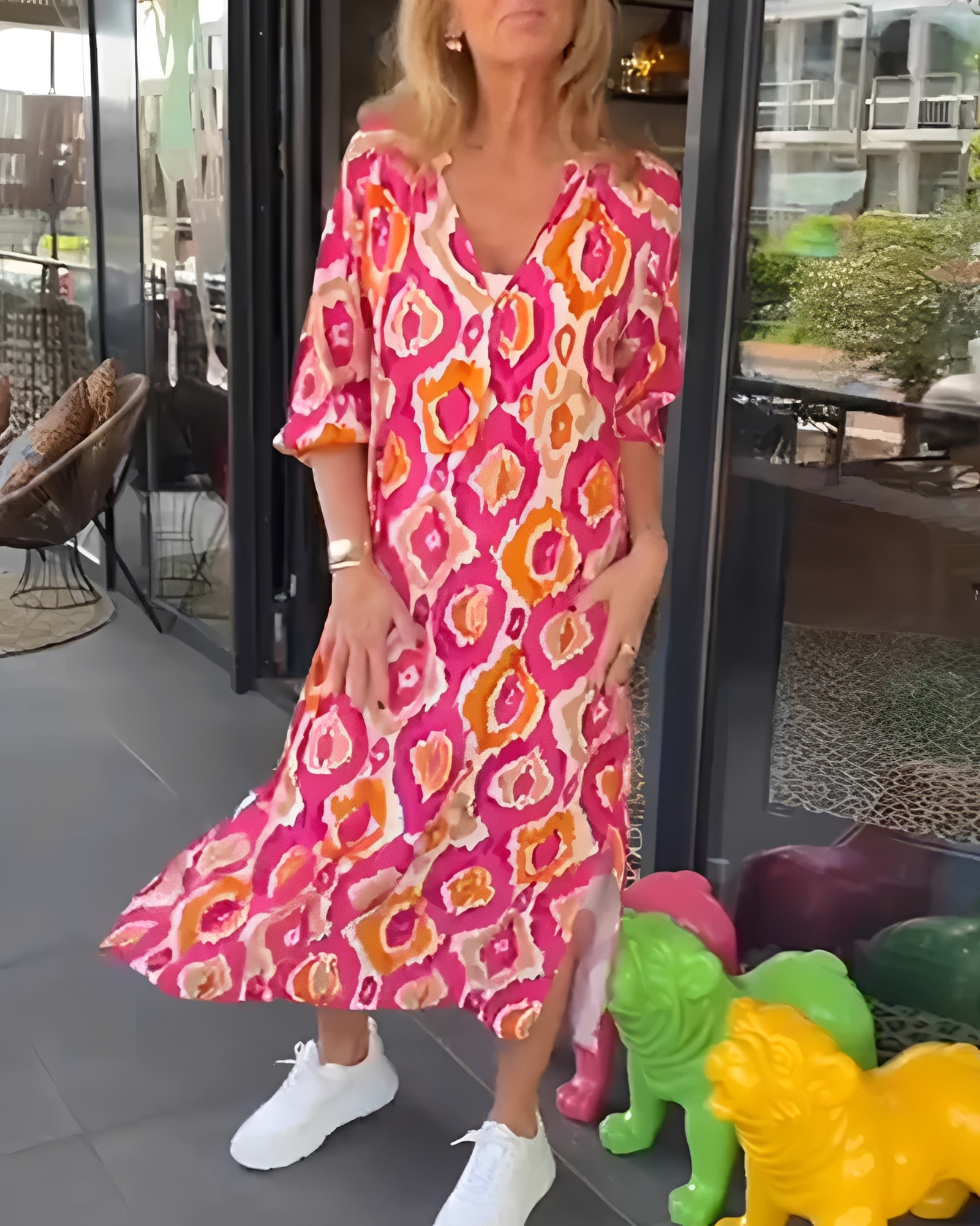 Rachael - Elegantes V-Ausschnitt-Midikleid