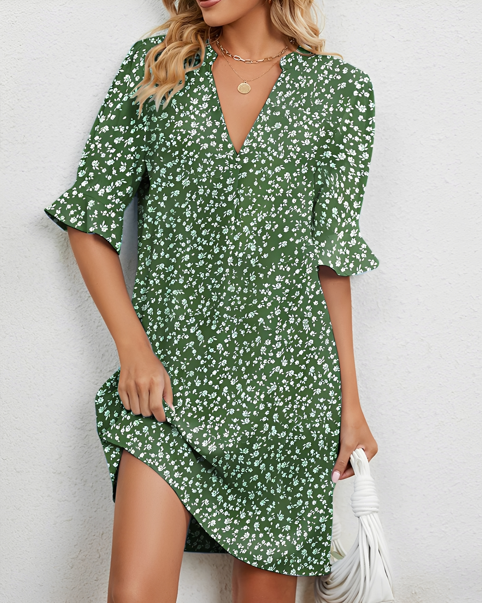 Shelley - Elegantes V-Ausschnitt-Midikleid