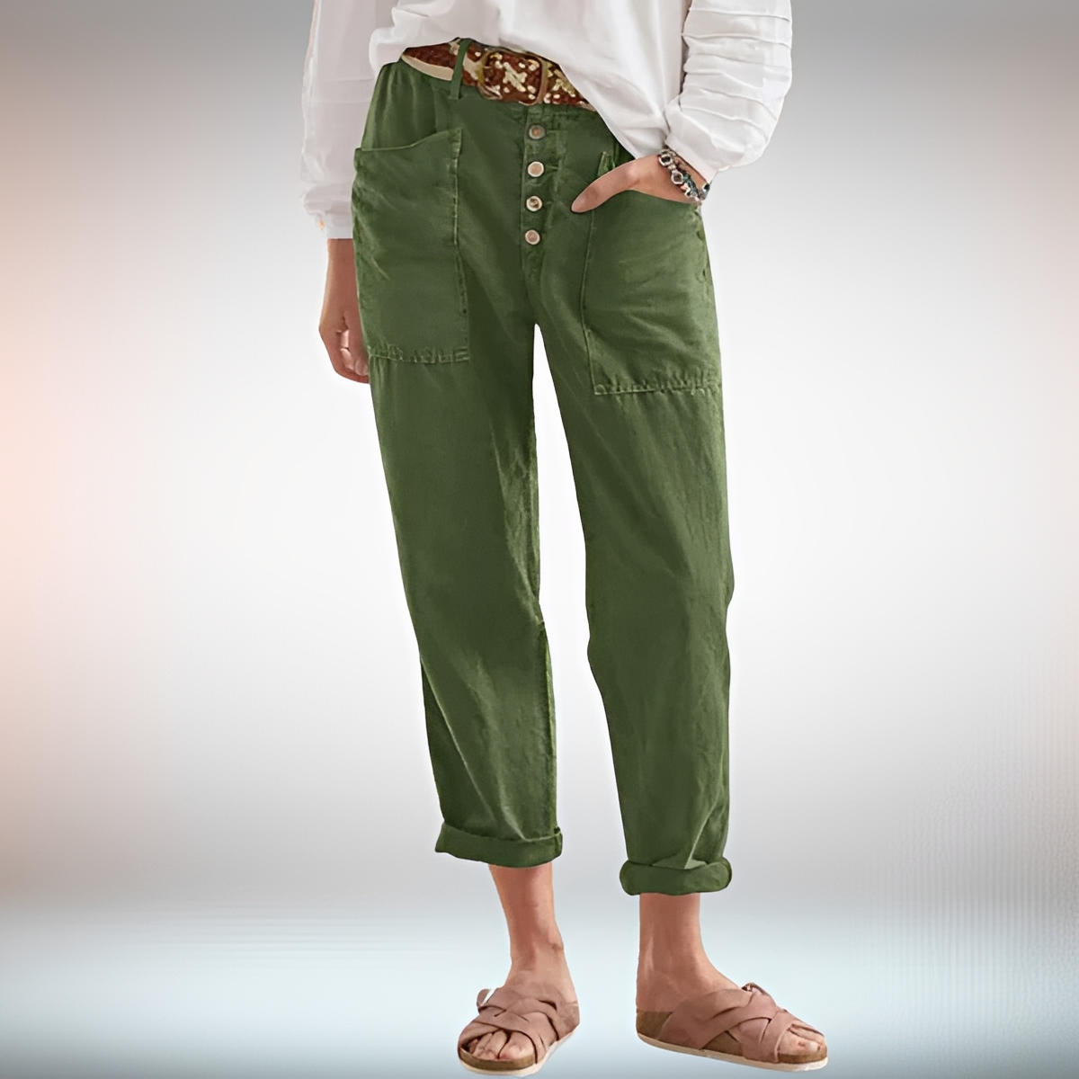 Rhonwen - Stilvolle Locker sitzende Hose mit Knöpfen