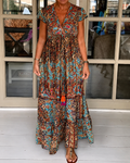 Calneshia - Elegantes V-Ausschnitt Maxi Kleid