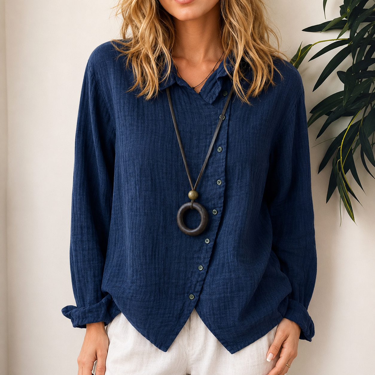 Razieh - Komfortable Bluse mit Knöpfen