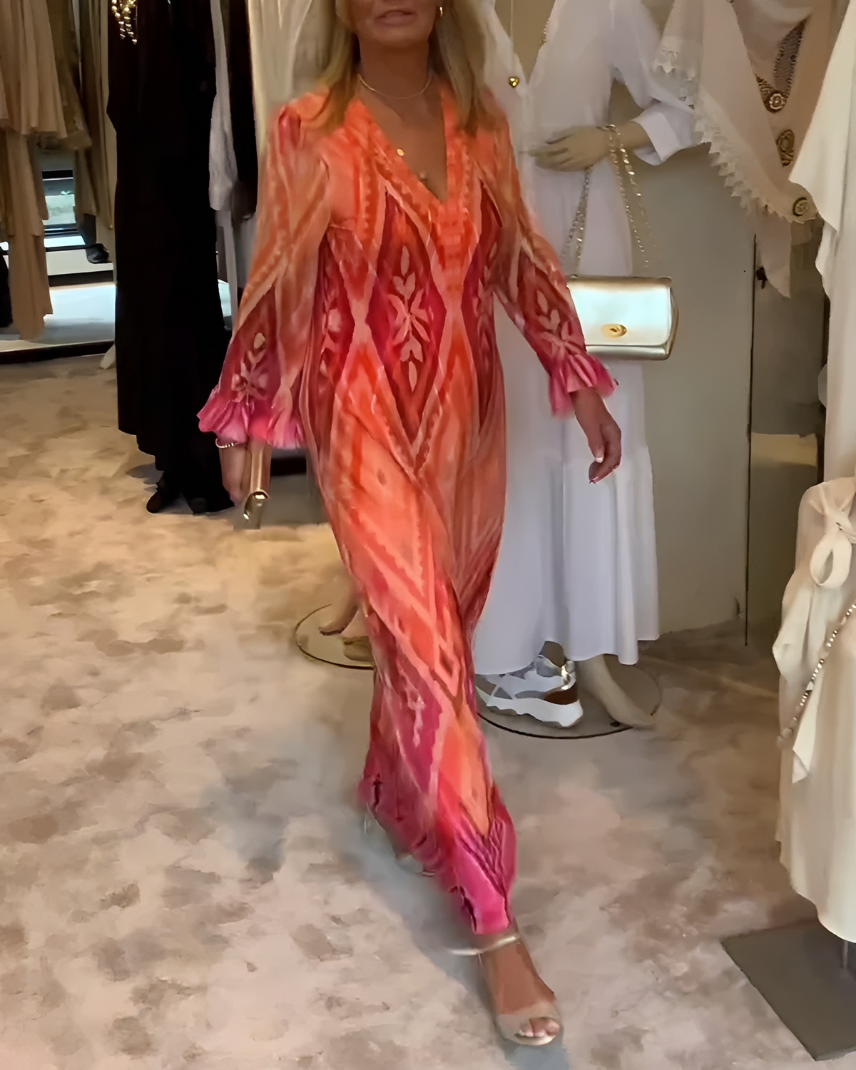 Glynnis - Stilvolles Langarm Maxi Kleid