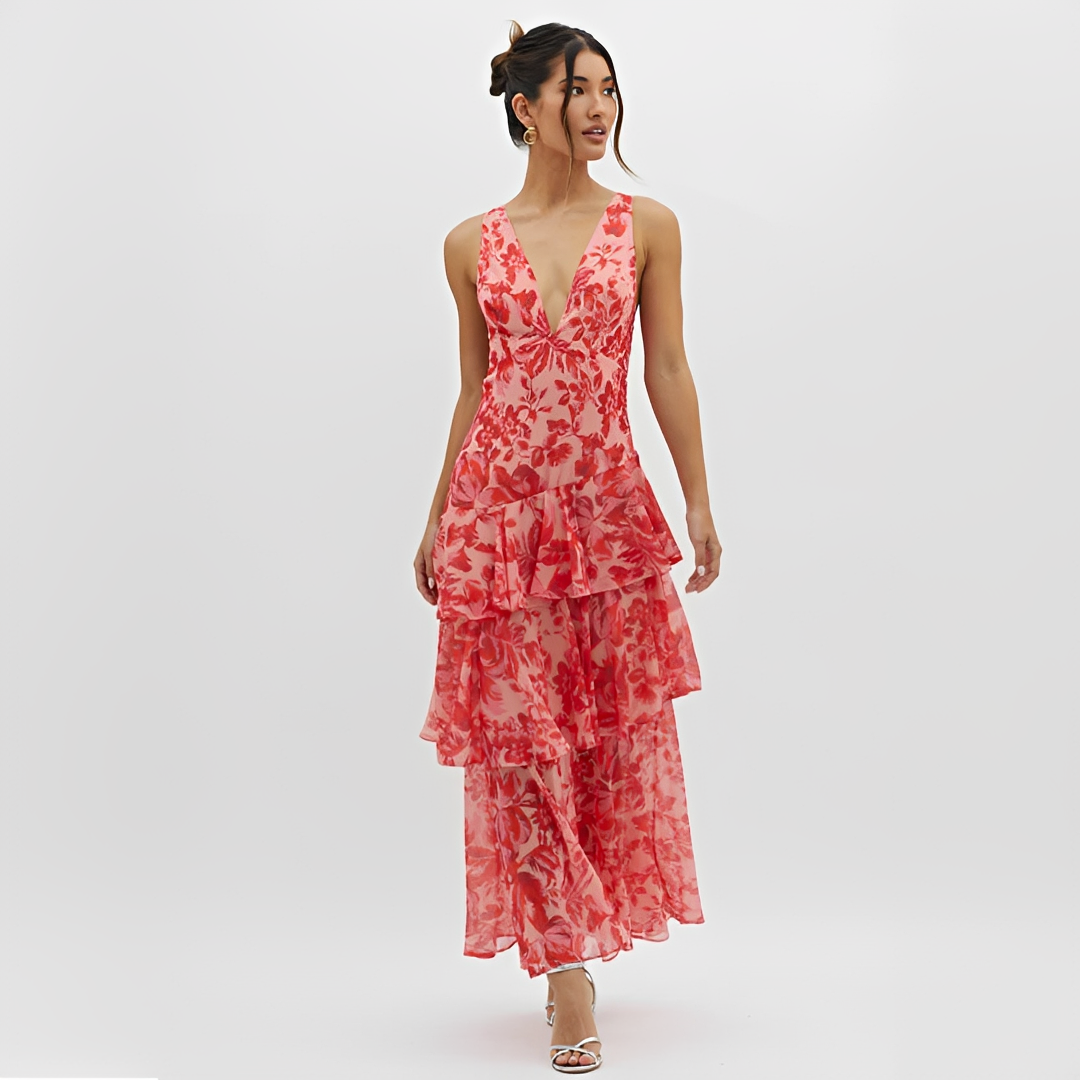 Faye - Elegantes Kleid mit sanft fallendem Stoff, V-Ausschnitt und offenem Rücken