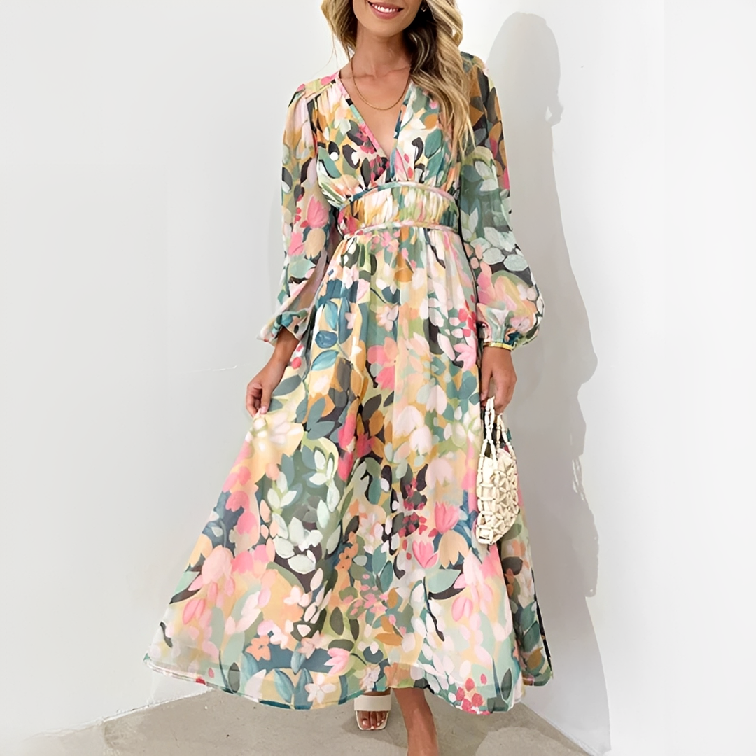 Kiara - Elegantes Fließendes Langarmkleid