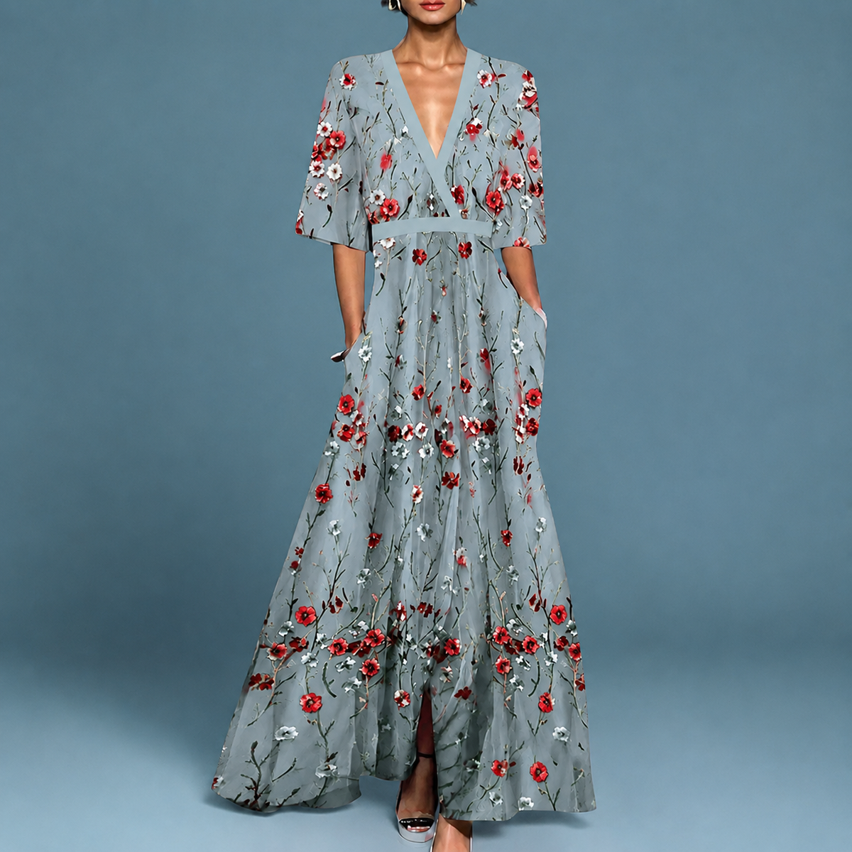 Laure - Elegantes Fließendes Kleid mit V-Ausschnitt