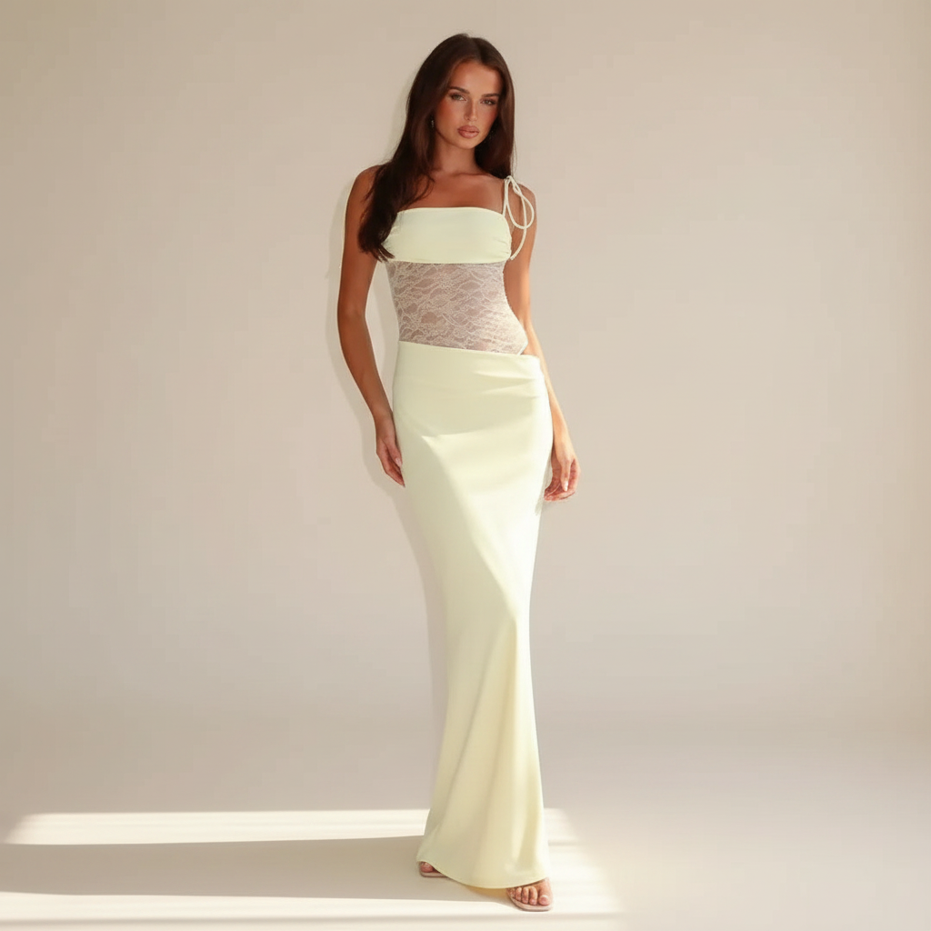 Darlaine - Elegantes langes Kleid mit Spitzenträgern