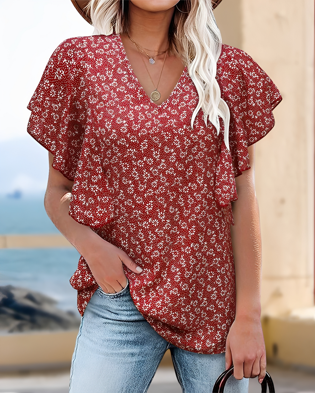 Eleri - Elegante V-Ausschnitt Bluse