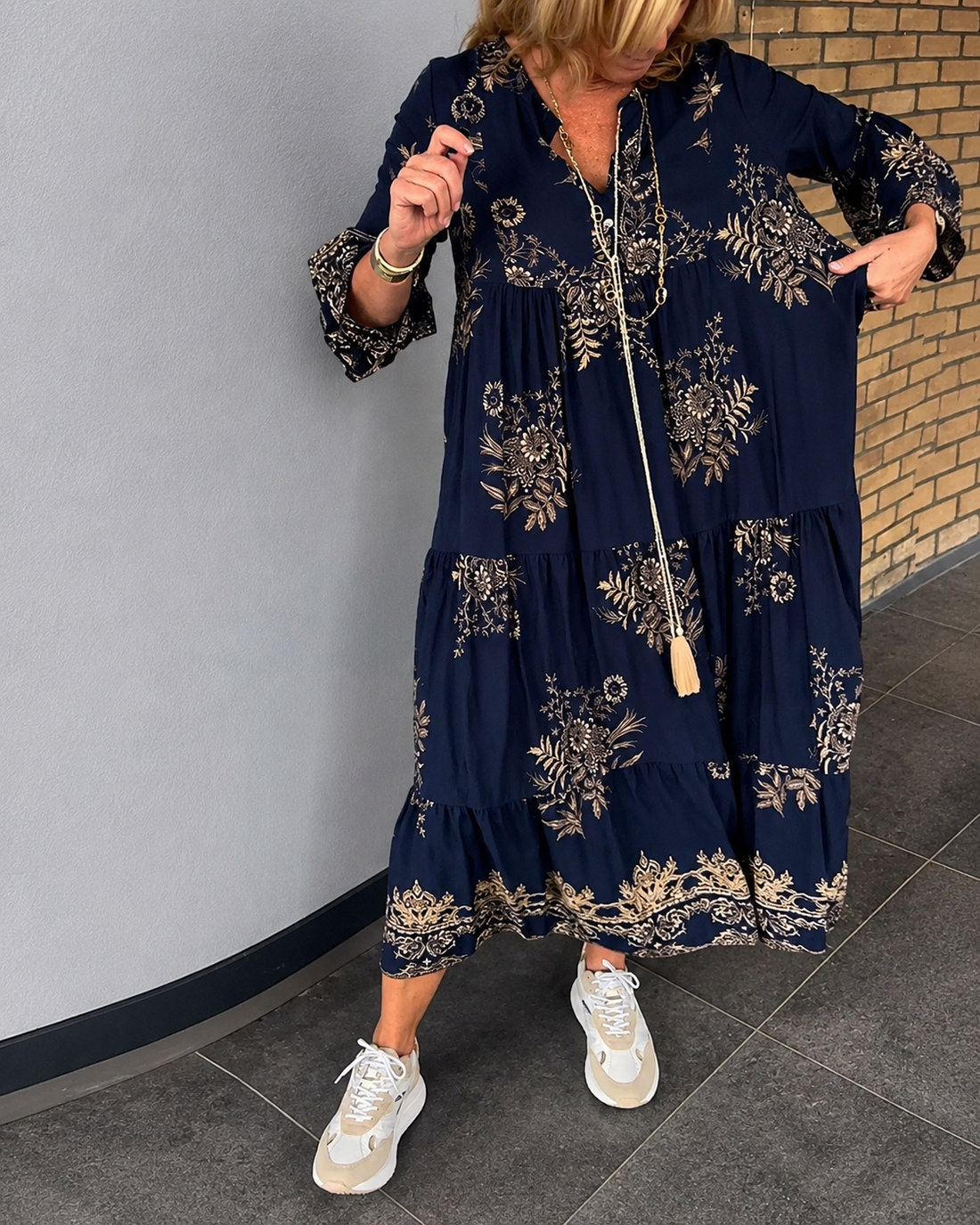 Bélise - Vintage Lockeres V-Ausschnitt Kleid