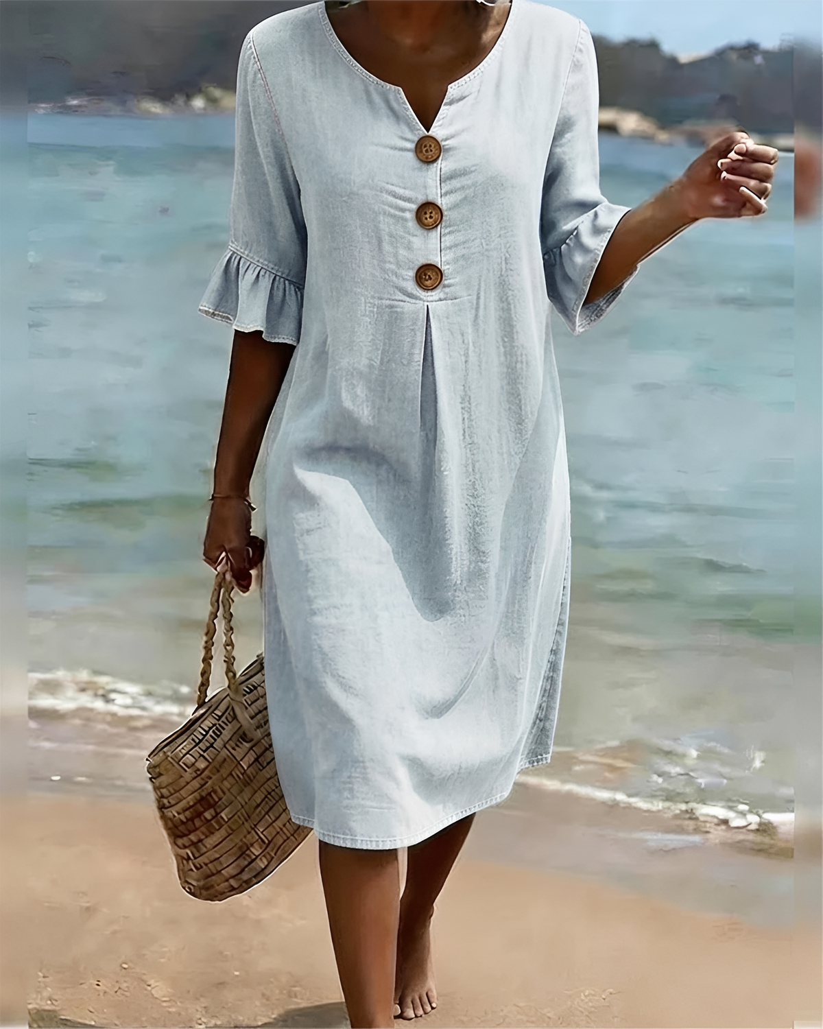 Zahara - Elegantes Knopf-Midikleid