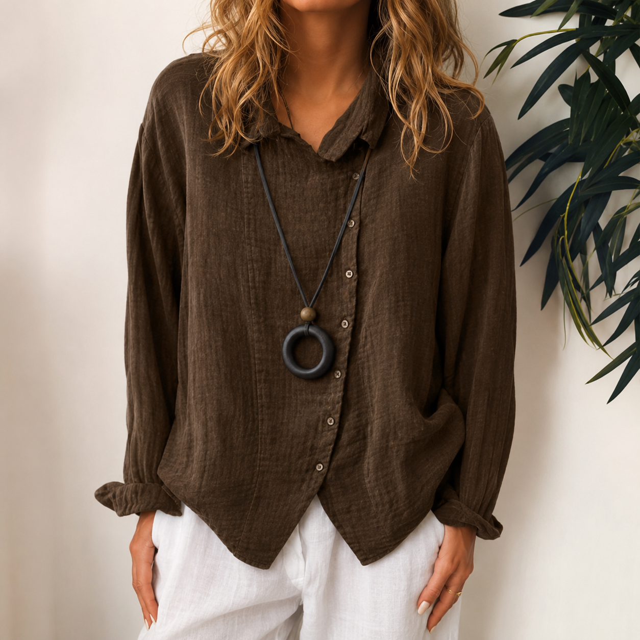 Razieh - Komfortable Bluse mit Knöpfen