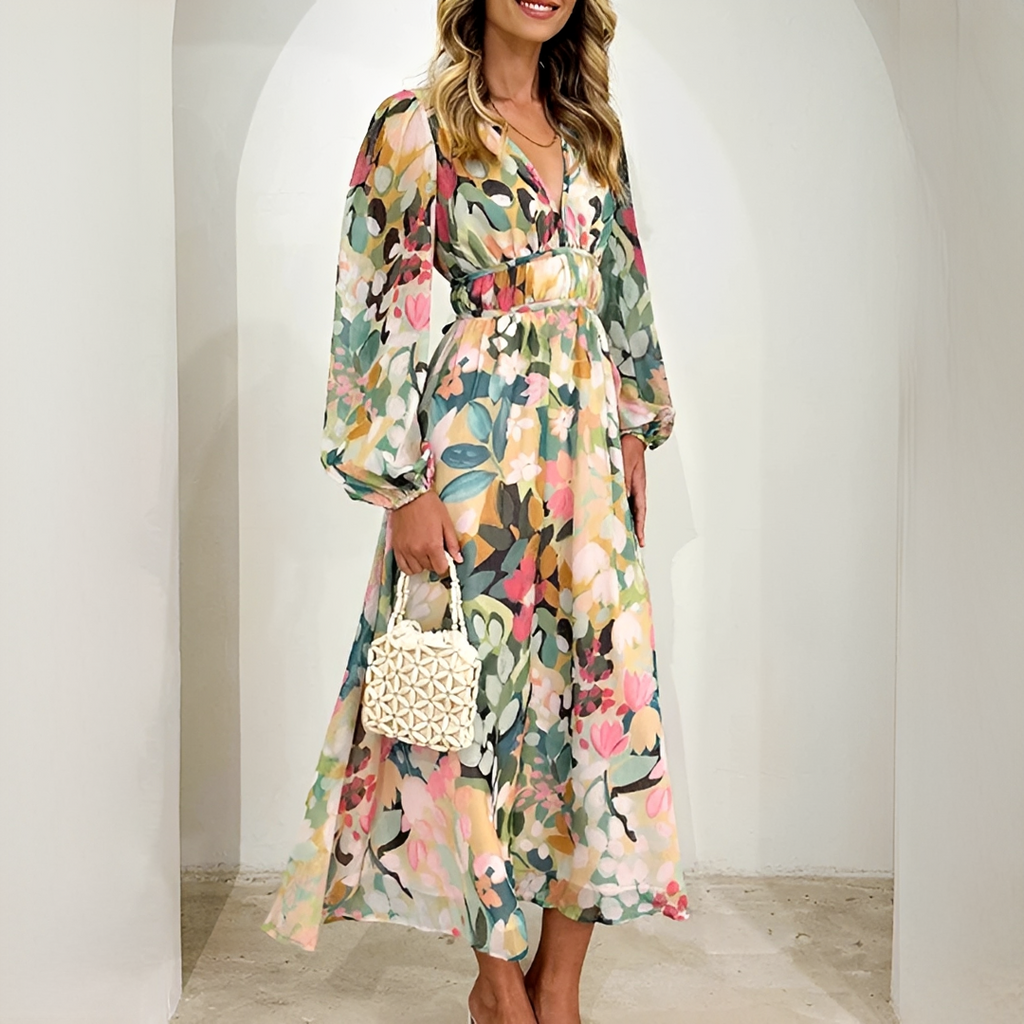 Kiara - Elegantes Fließendes Langarmkleid