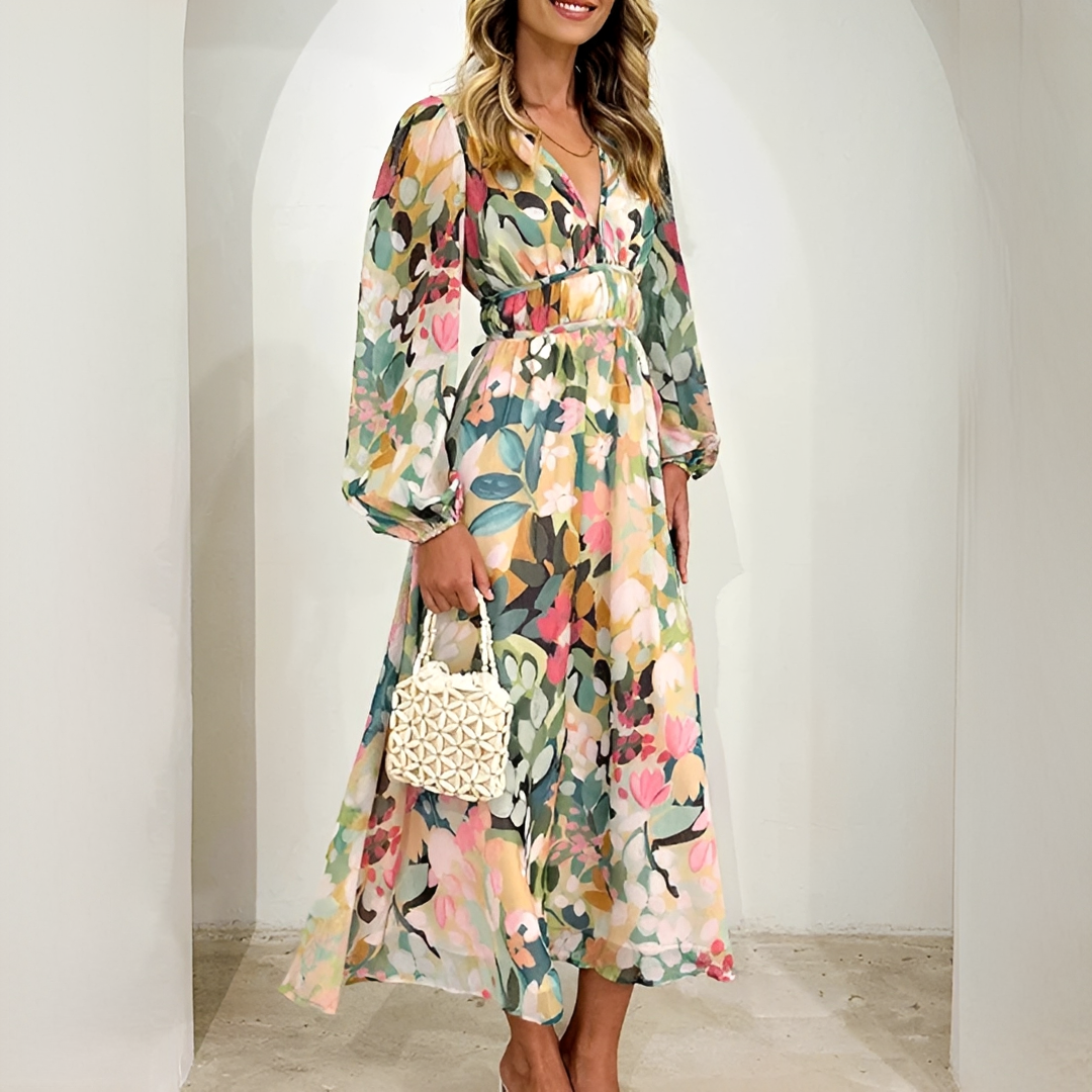 Kiara - Elegantes Fließendes Langarmkleid