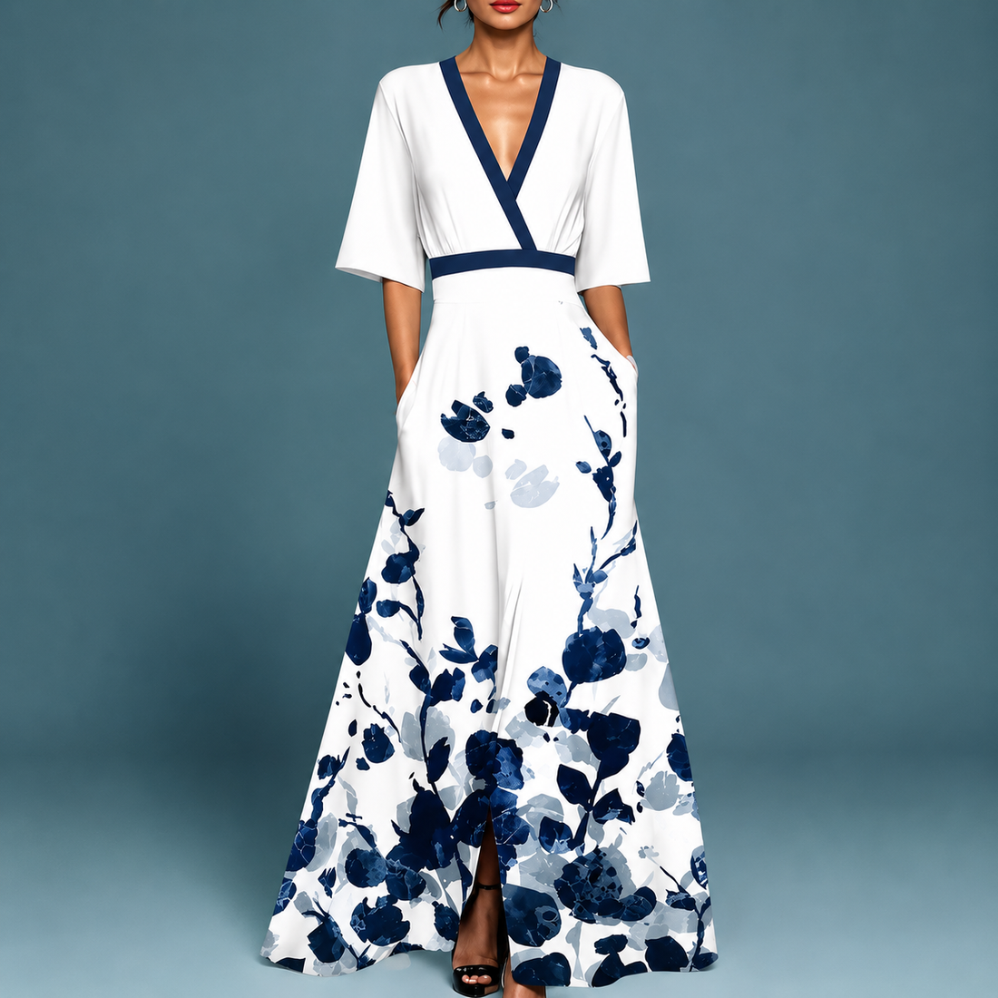 Laure - Elegantes Fließendes Kleid mit V-Ausschnitt