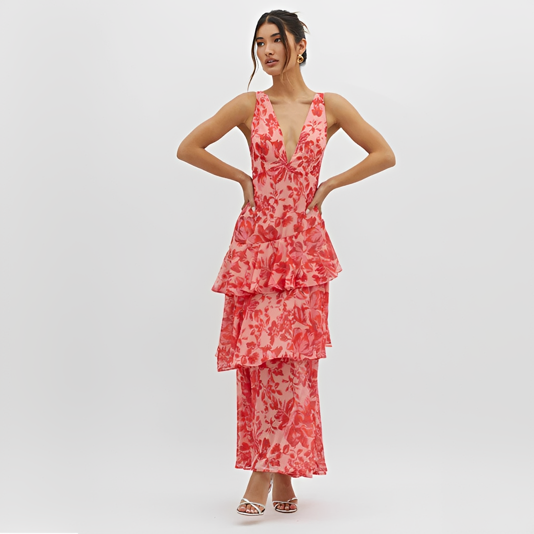 Faye - Elegantes Kleid mit sanft fallendem Stoff, V-Ausschnitt und offenem Rücken