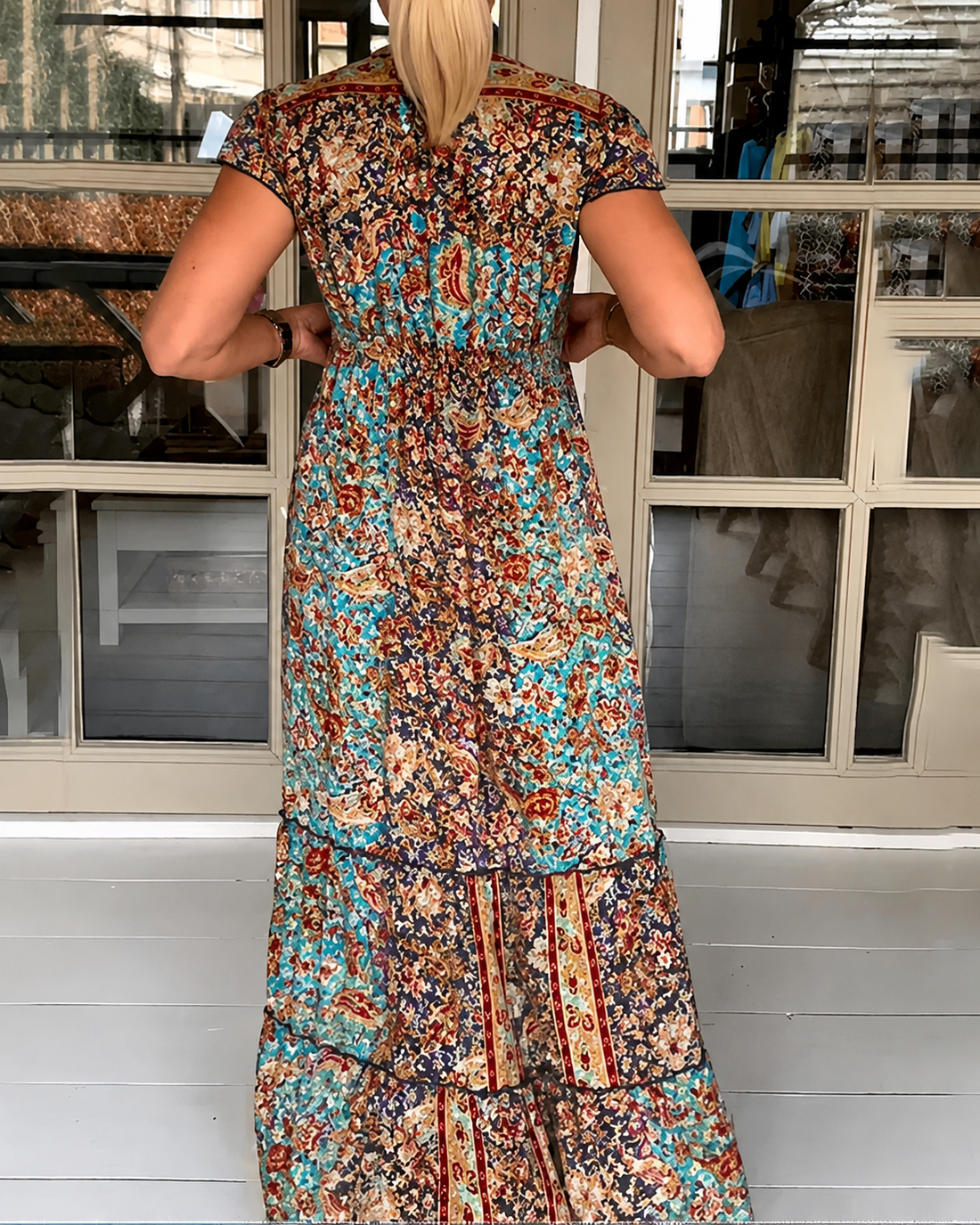 Calneshia - Elegantes V-Ausschnitt Maxi Kleid