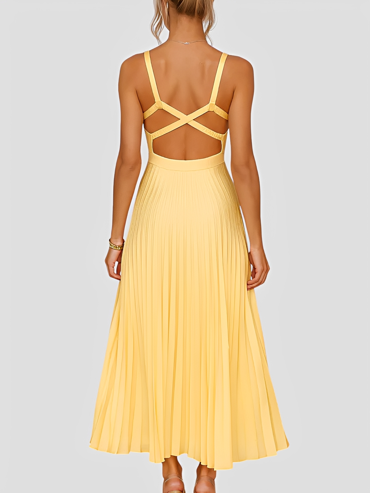 Anjanae - Elegantes, plissiertes V-Ausschnitt-Kleid