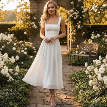 Daniela - Elegantes Kleid mit quadratischem Ausschnitt in Midi-Länge
