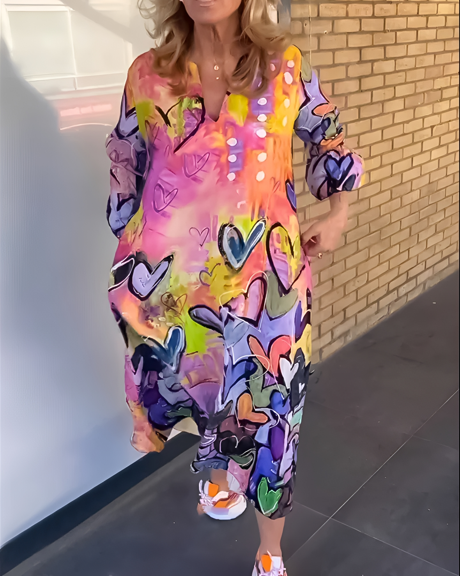 Geneva - Bequemes V-Ausschnitt-Kleid