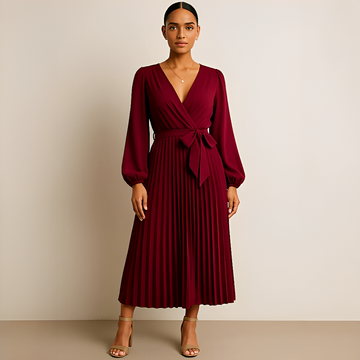 Naomi - Elegantes Plissiertes V-Ausschnitt-Kleid