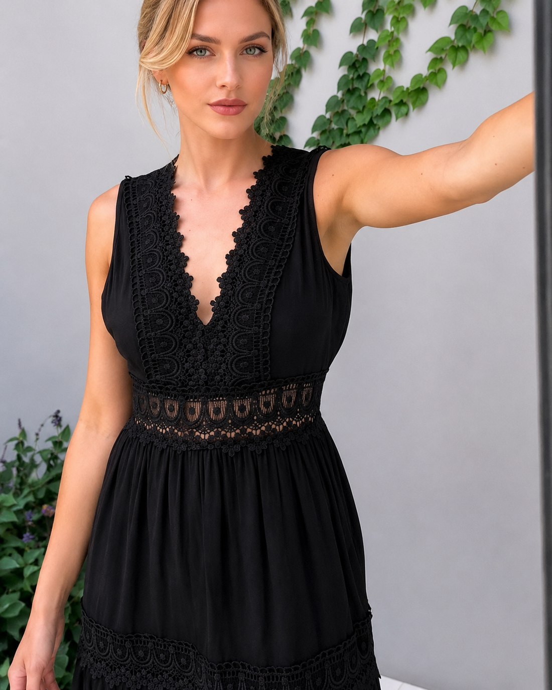 Damen Kleid – Elegantes V-Ausschnitt-Kleid mit Spitze für Sommer & Freizeit