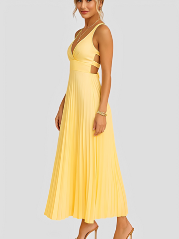 Damen Kleid – Elegantes plissiertes V-Ausschnitt-Kleid für Sommer, Hochzeit & Party