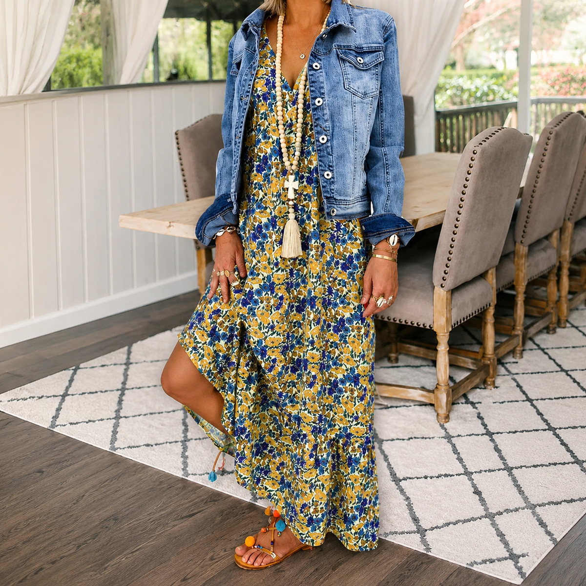 Shalisha - Stilvolles Boho-Kleid mit tiefem V-Ausschnitt