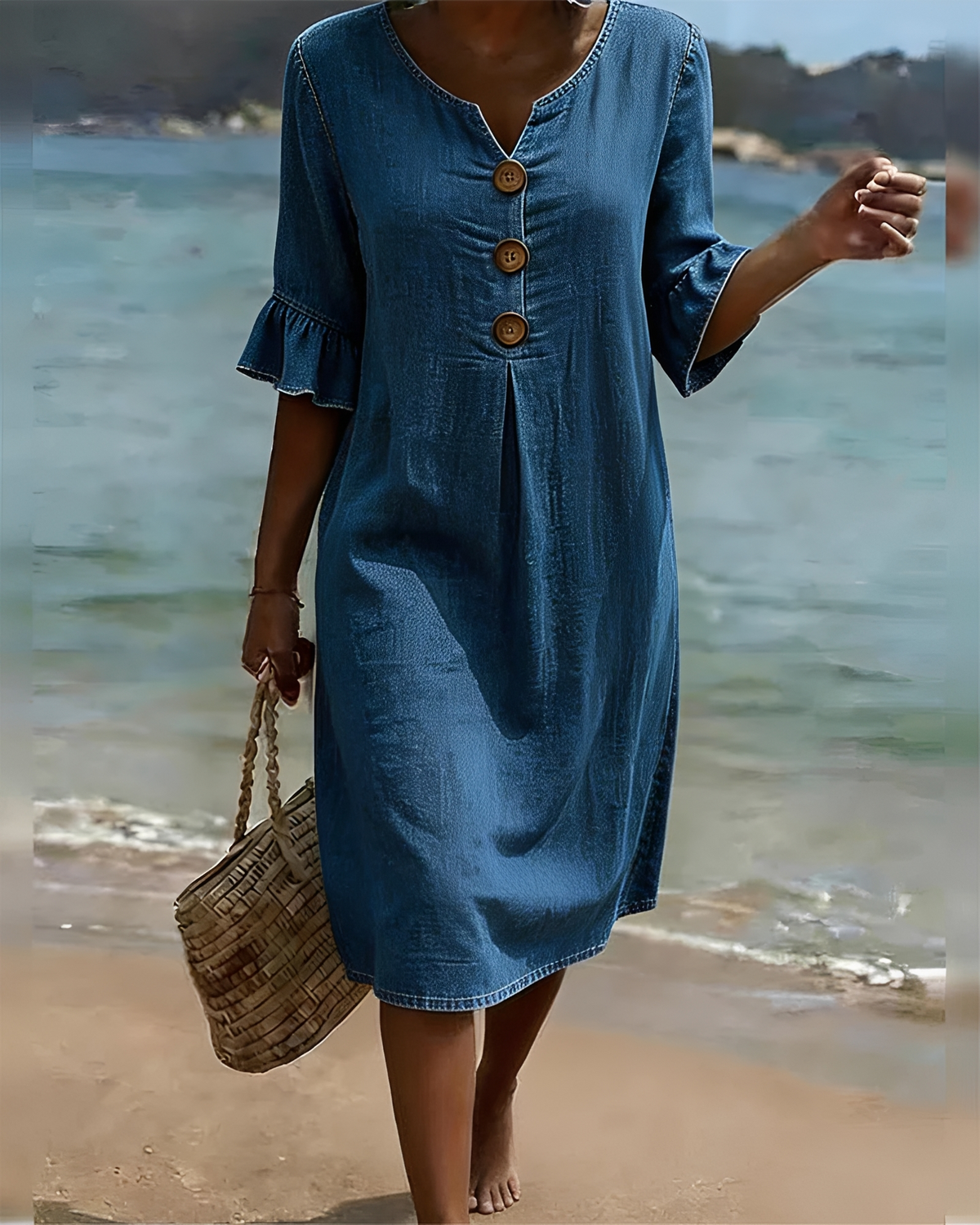 Zahara - Elegantes Knopf-Midikleid