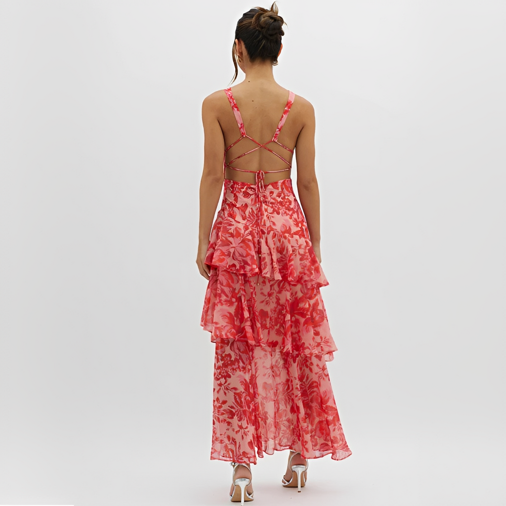 Faye - Elegantes Kleid mit sanft fallendem Stoff, V-Ausschnitt und offenem Rücken