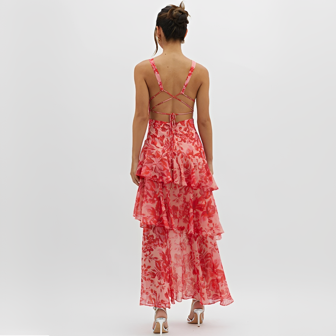 Faye - Elegantes Kleid mit sanft fallendem Stoff, V-Ausschnitt und offenem Rücken