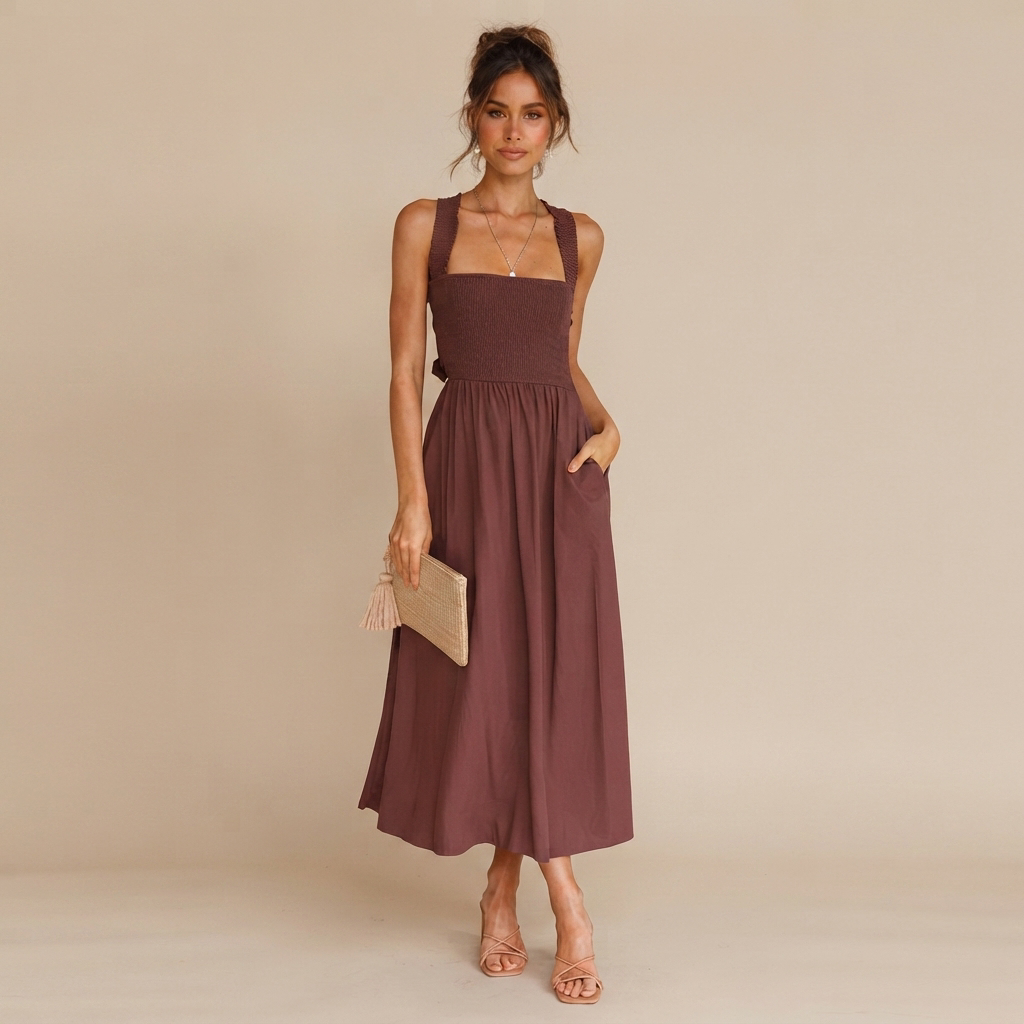Lena - Elegantes Midikleid mit eckigem Ausschnitt