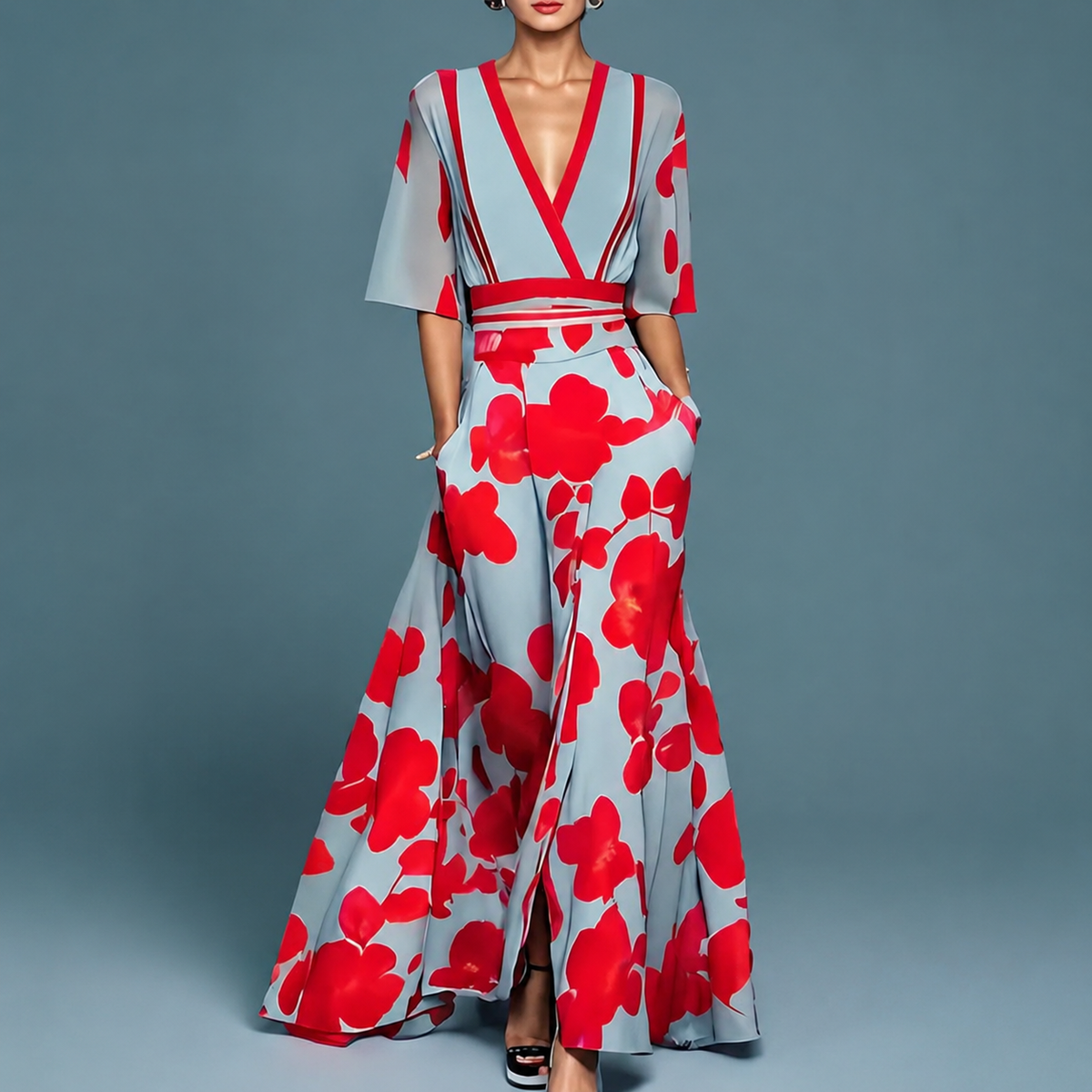 Laure - Elegantes Fließendes Kleid mit V-Ausschnitt