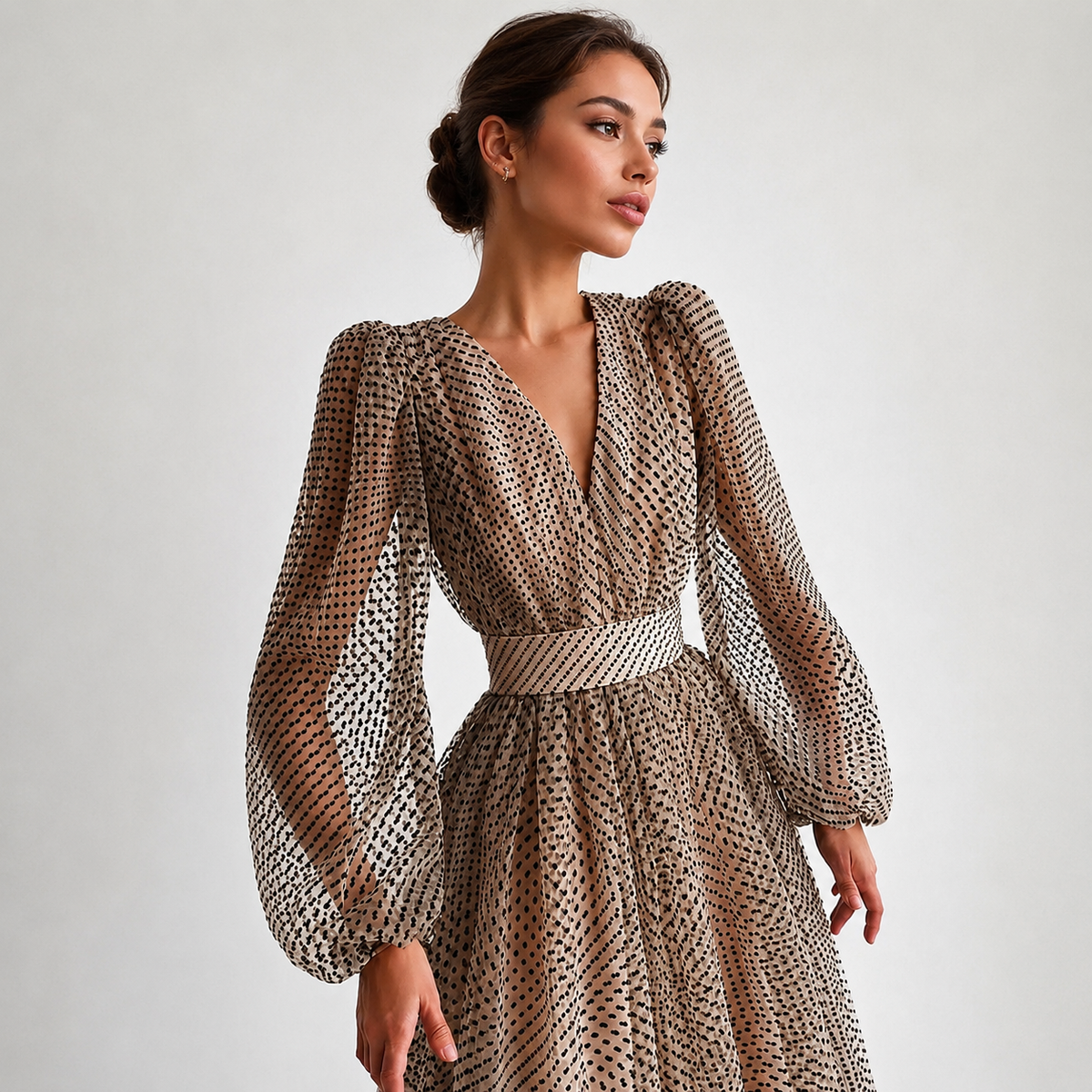 Emina - Schickes Kleid mit V-Ausschnitt und langen Ärmeln