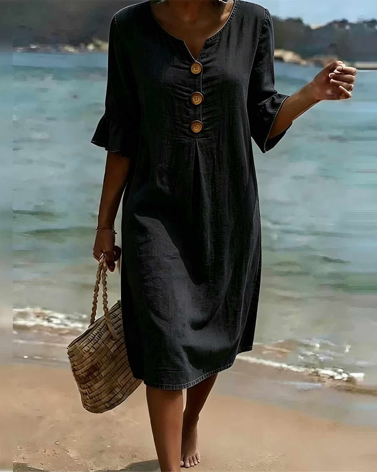 Zahara - Elegantes Knopf-Midikleid