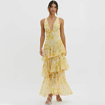 Faye - Elegantes Kleid mit sanft fallendem Stoff, V-Ausschnitt und offenem Rücken