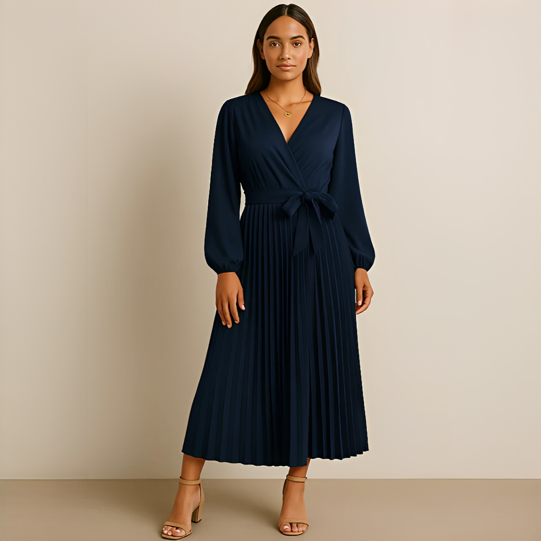 Naomi - Elegantes Plissiertes V-Ausschnitt-Kleid