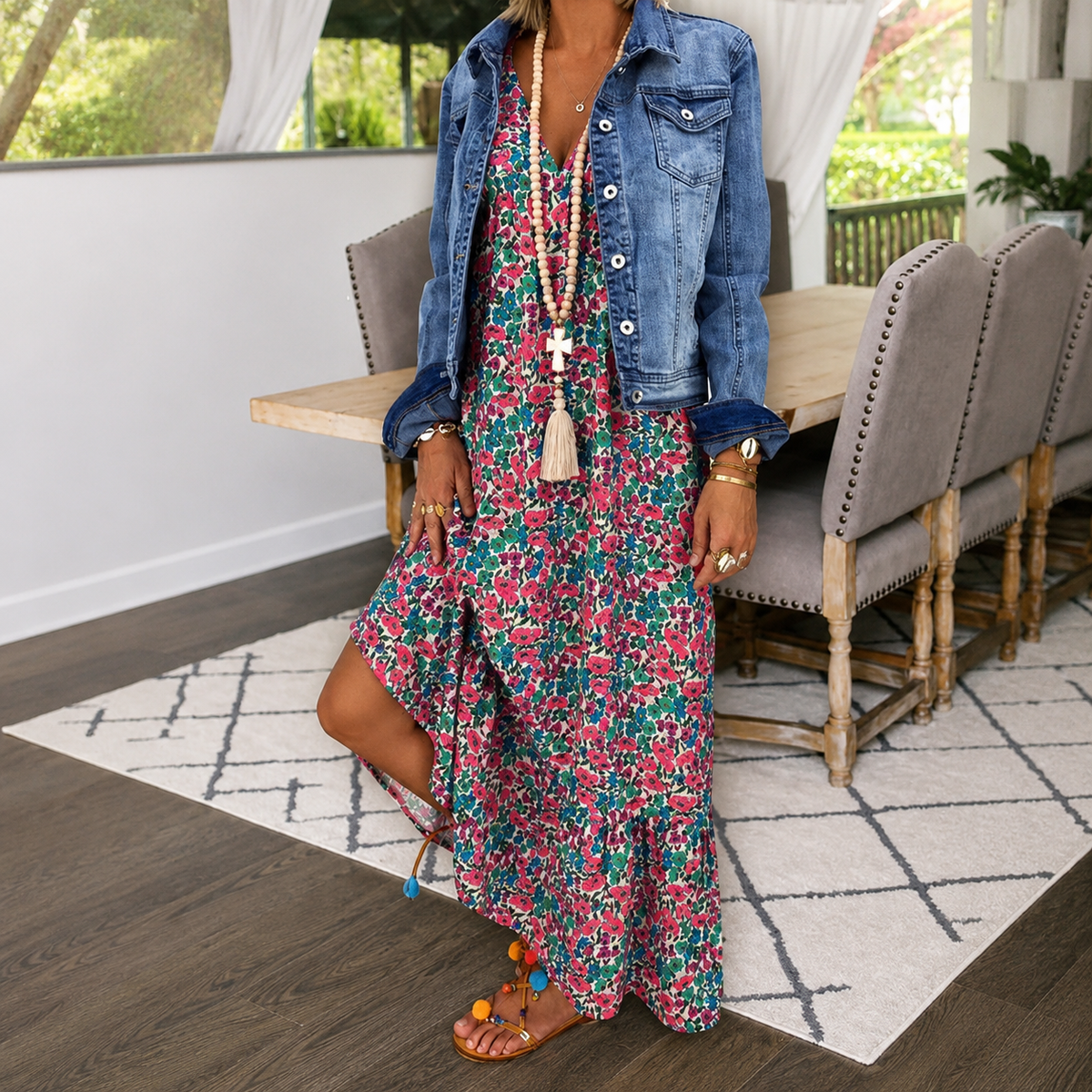 Shalisha - Stilvolles Boho-Kleid mit tiefem V-Ausschnitt