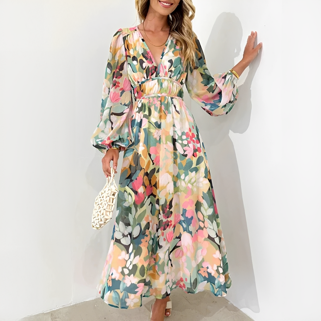 Kiara - Elegantes Fließendes Langarmkleid