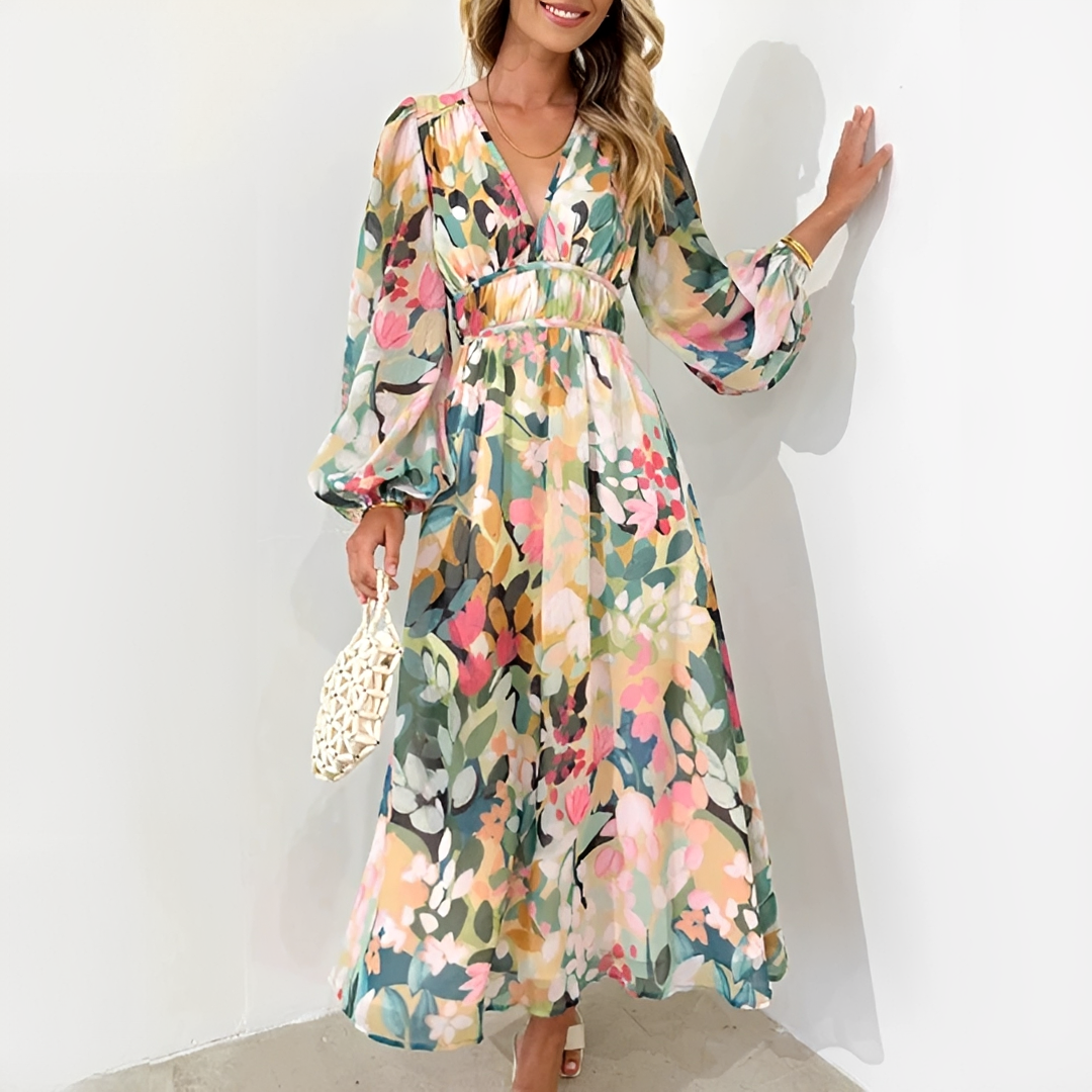 Kiara - Elegantes Fließendes Langarmkleid