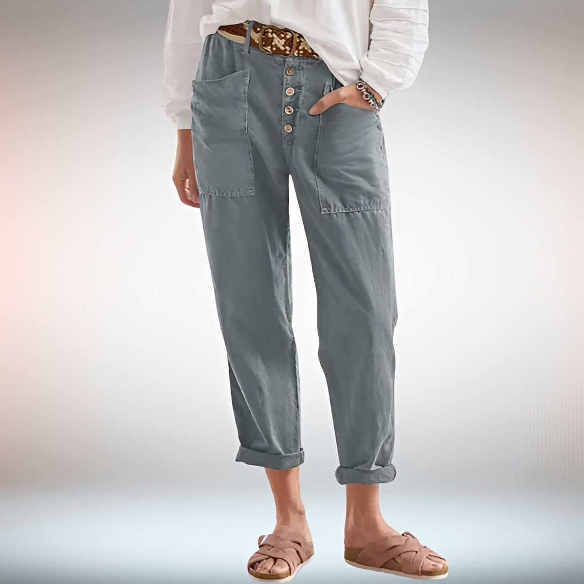 Rhonwen - Stilvolle Locker sitzende Hose mit Knöpfen