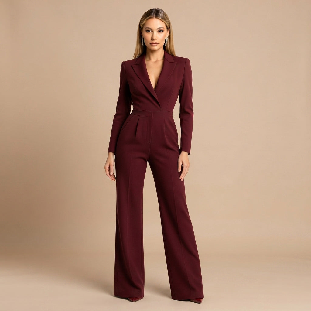 Elnaz - Eleganter Einteiler mit V-Ausschnitt und lockerer Silhouette