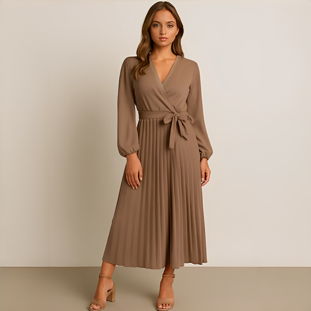 Naomi - Elegantes Plissiertes V-Ausschnitt-Kleid