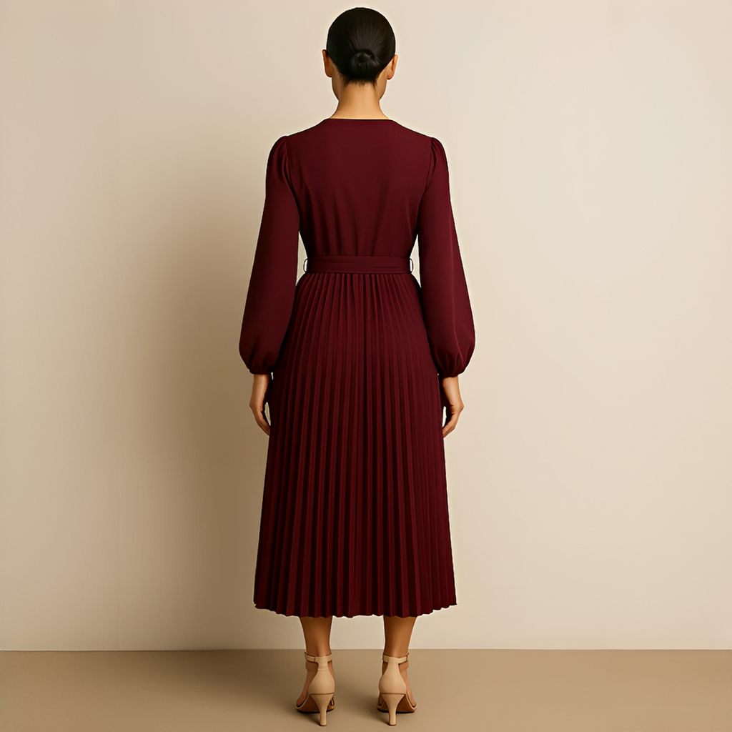 Naomi - Elegantes Plissiertes V-Ausschnitt-Kleid