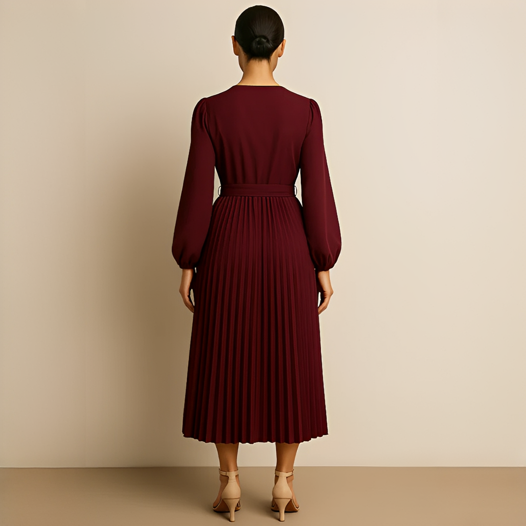 Naomi - Elegantes Plissiertes V-Ausschnitt-Kleid