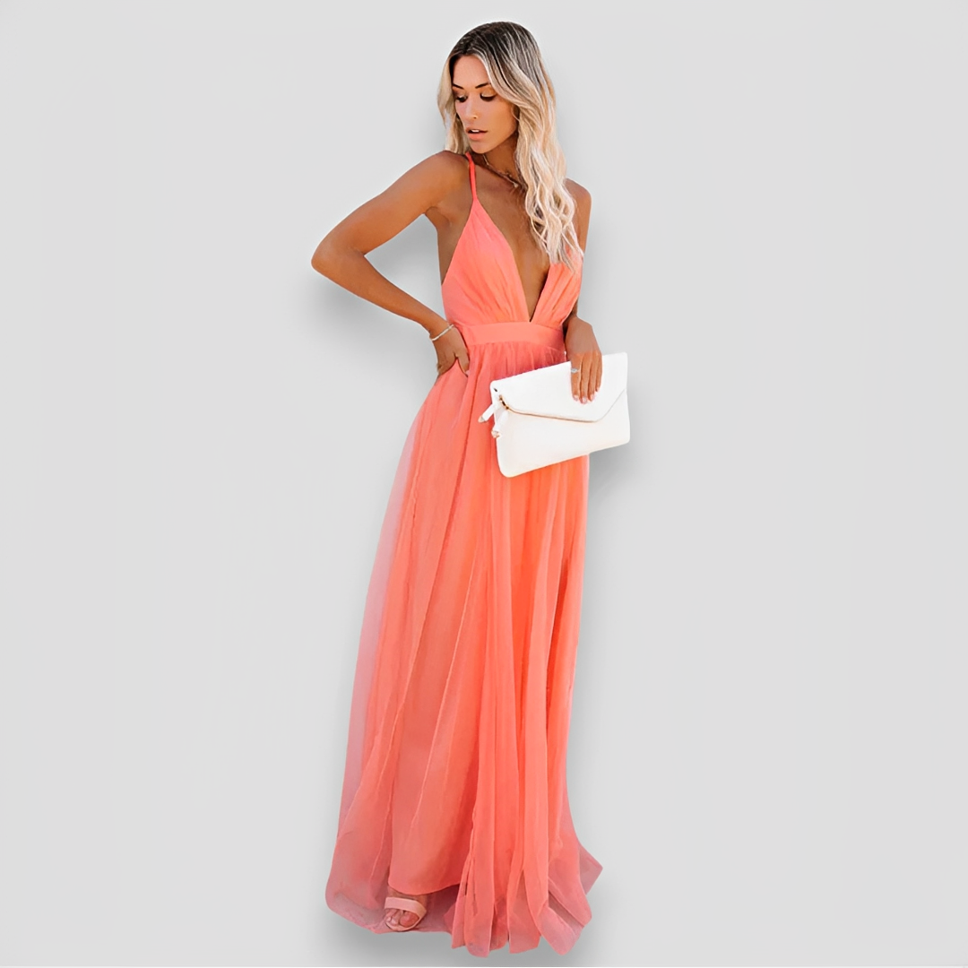 Lidia - Elegantes V-Ausschnitt-Maxi-Kleid